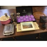 Miscellaneous items including a boxed set of Edinburgh lead crystal glasses, a silver plated