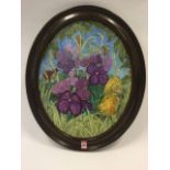 Elvic Steele, oval oil on board, signed & titled to verso In the Garden, with butterflies, flowers &