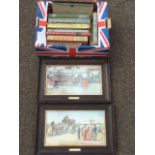 A pair of oak framed coaching prints; and a quantity of Folio Society books in slip cases, childrens