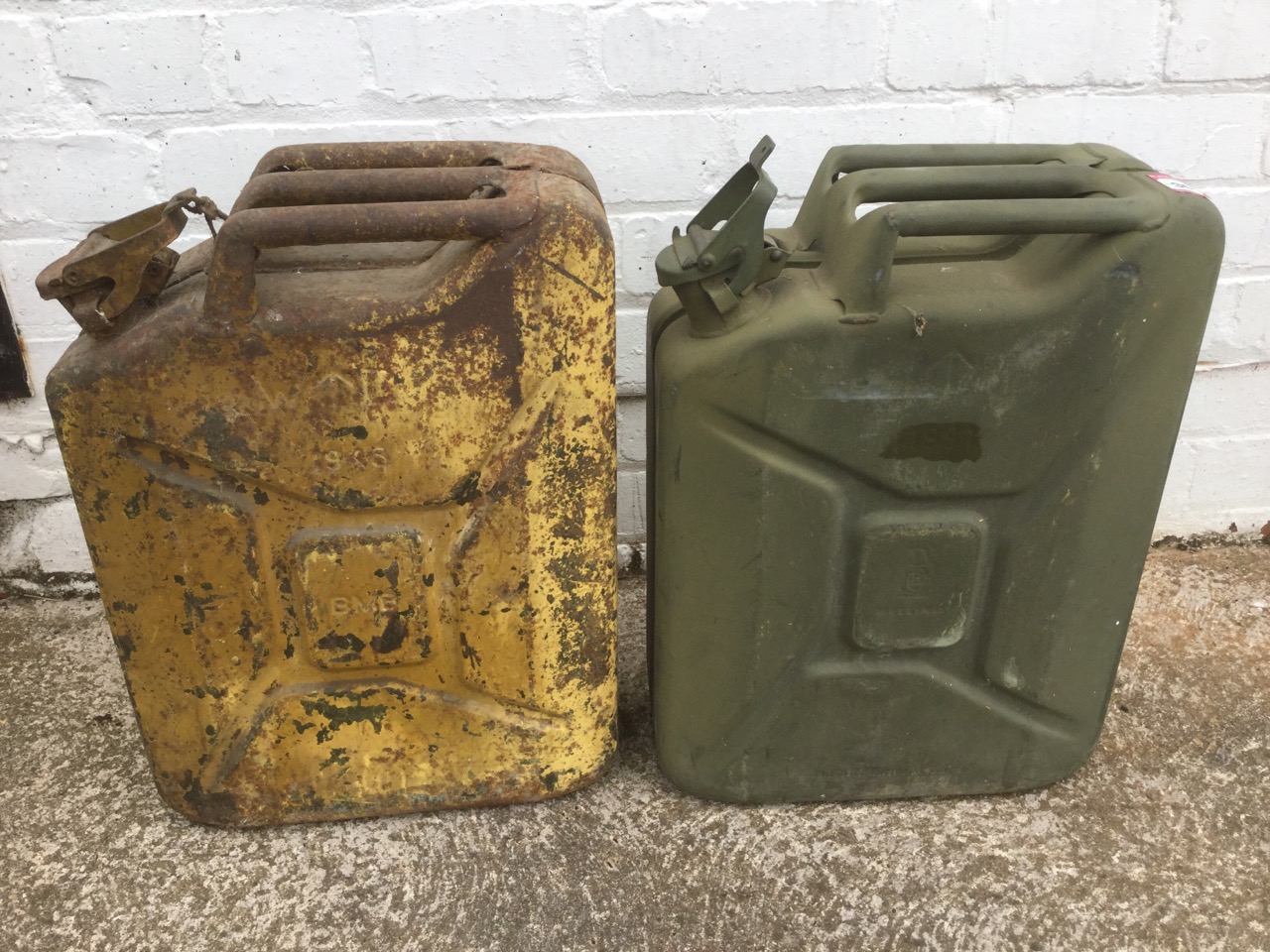 Two rectangular jerry cans, dated 1945 & 1991. (2)