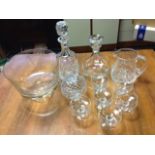 A heavy art glass fruitbowl signed PJF and engraved Freude Schoner Gotterfuncken; and other glass
