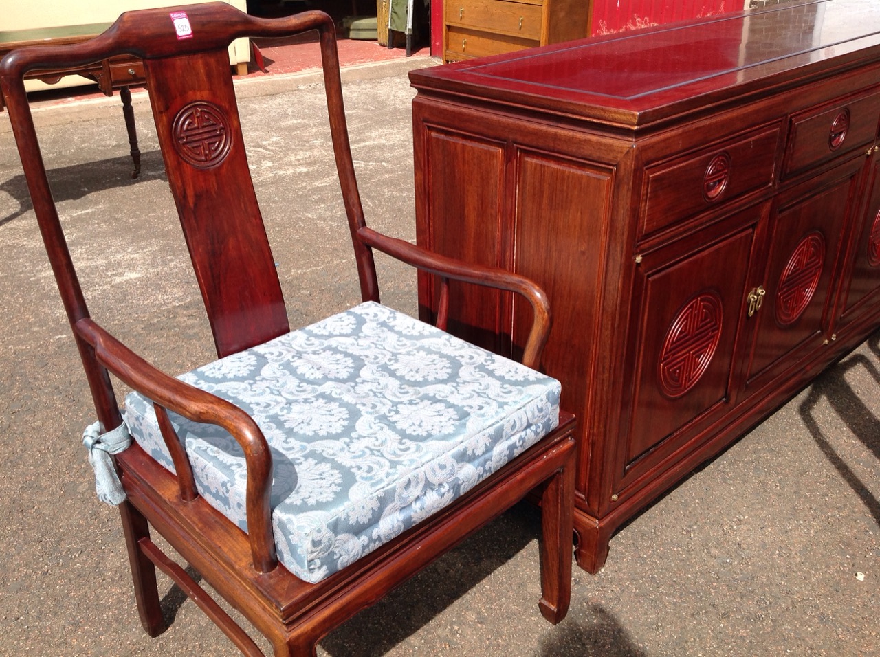 A Chinese rosewood style dining room suite. - Image 2 of 3