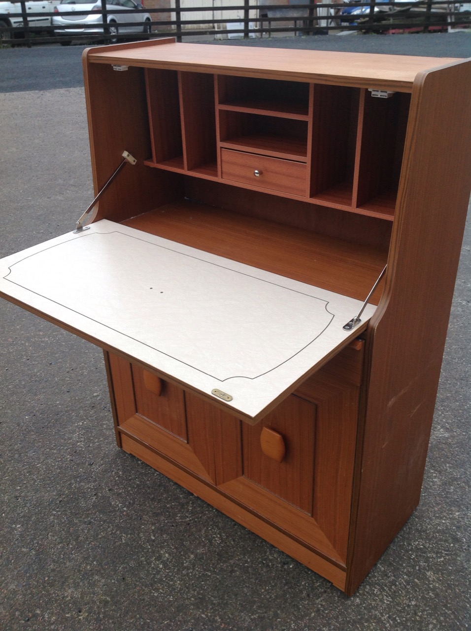 A 70s teak bureau with panelled fallfront - Image 3 of 3