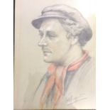 Coloured pastel, Edwardian study of a young man, signed indistintly with similar undecipherable