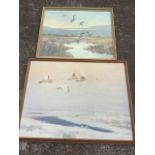 Karl Olszewski, a large framed print of swans in flight, titled Winter Migration; and Monahan framed