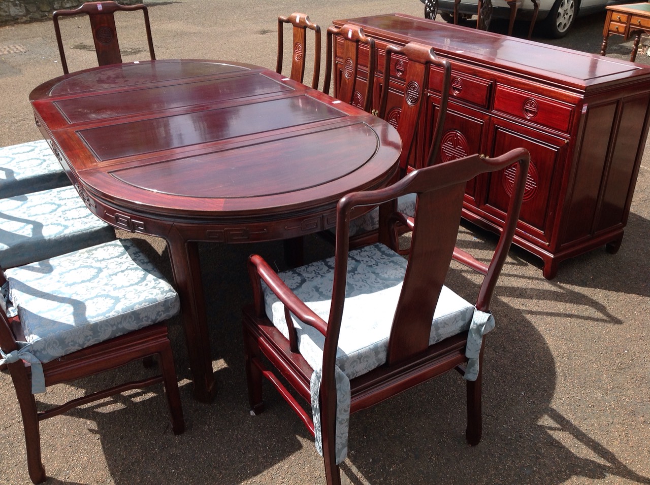 A Chinese rosewood style dining room suite. - Image 3 of 3