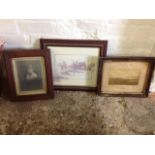 A Victorian framed photograph of the Tay bridge; an oak framed portrait photograph; and a framed