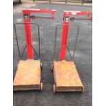 A set of Avery parcel scales, with rectangular weighing platform on casters