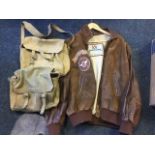 A French suede & leather lined gents jackets; and two army canvas bags. (3)