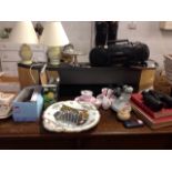 Miscellaneous items including solar garden lights, a Panasonic ghetto blaster, an Aynsley tea-for-tw