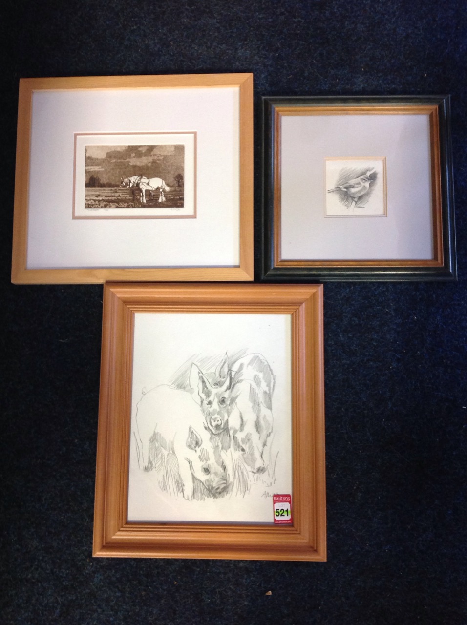 FJ Watson, a pencil study of bird, signed, mounted & framed