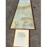 A gilt framed handcoloured eighteenth century map of Yorkshire, with descriptive commentary below