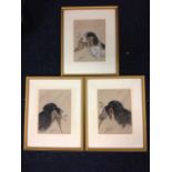 LW Fraser, a set of three pastel studies of sporting dogs with game, signed, mounted & framed. (3)