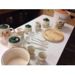 A 'Peaches & Cream' kitchen set with teapot, storage jars, mugs, etc., together with a large