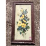 A Victorian painting on glass with pansies & butterfly, in moulded frame.