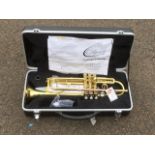 A cased Odyssey trumpet