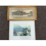 Heaton Cooper, a coloured mountain landscape print in painted frame; and a Victorian gilt framed