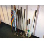 A set of miscellaneous golf clubs - Taylor Made, a graphite putter, Howson, Donnay, etc; three golf