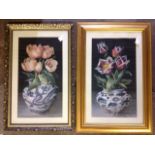 Galley, watercolours, two floral studies in oriental blue & white vases, signed, mounted & framed.