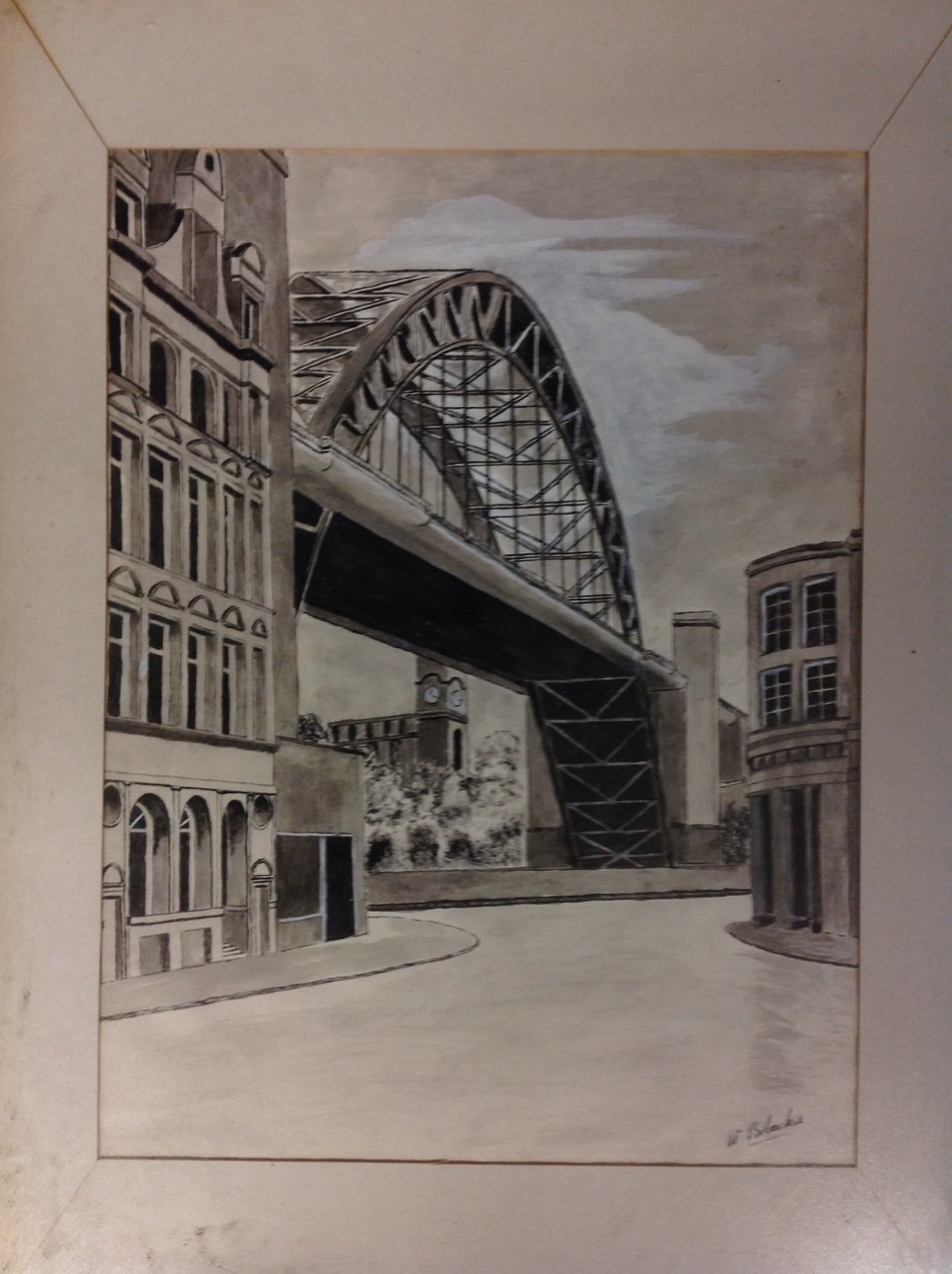 W Blackie, pen & ink with watercolour wash, studies of Tyne Bridges, signed, mounted and - Image 3 of 3