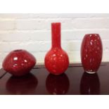 Three handmade glass vases, all with inclusions of red spilt canes. (3)