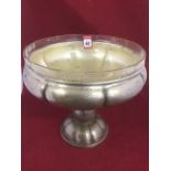 A large WMF comport with original glass liner, the hammered plated tazza bowl