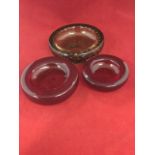 Three Whitefriars glass ashtrays with bubble inclusions. (3)