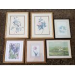 Five framed floral prints; and a framed fox hunting print after Shayer. (6)