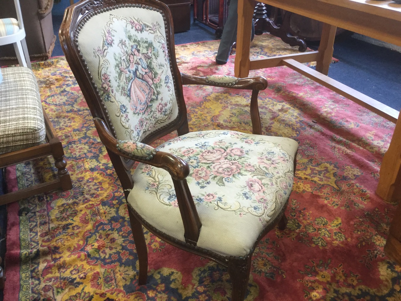 A stained fauteuil with studded tapestry upholstered back and seat - Image 3 of 3