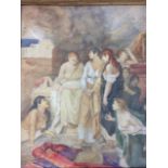 Glasgow school, watercolour, figures gathered mourning death of Achilles, framed.