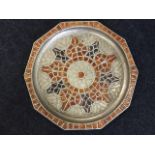 A ten sided Morrocan silvered metal tray with stained bone panels