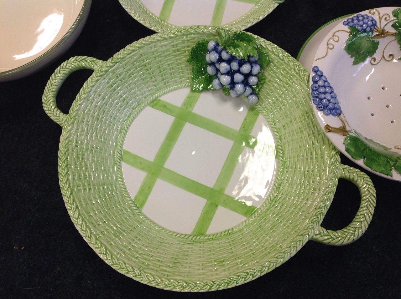 A pair of Italian fruit bowls handpainted with olives; a graduated pair of basketweave moulded - Image 3 of 3