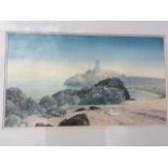 Jeremy Yates, watercolour, coastal view of lighthouse