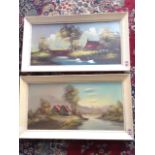Oil on canvas, river landscapes, a pair, signed indistinctly, in white painted frames. (2)