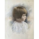 Pencil & watercolour, 1930s bust portrait of a child, in gilt frame. (11in x 14in)