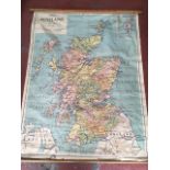 A 60s Philips schoolroom map of Scotland, printed in bright colours