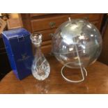 A boxed Gleneagles crystal decanter & stopper ; and a modern globe on angled stand. (2)