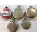 Five silver cased pocket watches with enamelled dials - French engine turned decoration