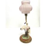 A ceramic tablelamp with pair of porcelain flamingos