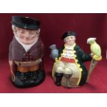 A Royal Doulton toby jug, The Huntsman; and a Royal Doulton character tea pot, Long John Silver