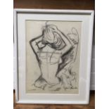 Zbigniew Drecki, charcoal, lady dressing