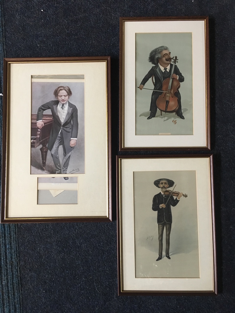 Three framed Vanity Fair Spy cartoon prints