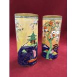 A pair of brightly handpainted chinoiserie Hancock vases in the Indus pattern