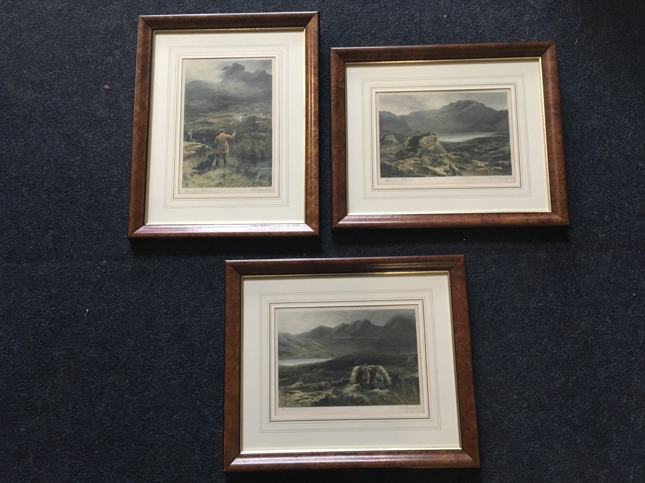 Charles Whymper, a set of three grouse shooting coloured mezzotints