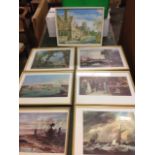 Six framed facsimiles of classic paintings