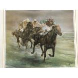 Claire Burton, an artists proof signed & numbered print of racehorses, mounted & framed.