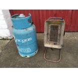 A portable gas heater on stand, including the LPG gas cylinder. (2)