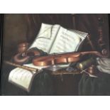 Oil on canvas, still life with music