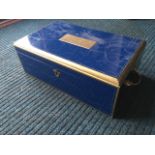 A lacquered presentation box with brass mounts containing wine - no key.