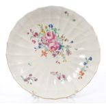 18th century Worcester fluted porcelain dish with polychrome painted floral sprays, circa 1770,